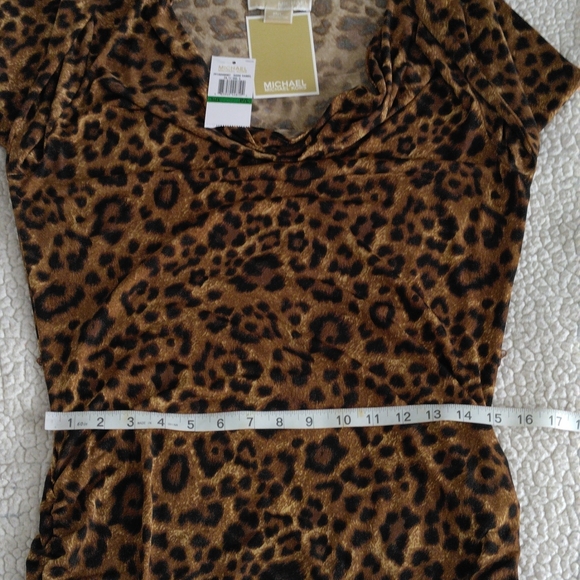 NWT Michael Michael Kors P/L Dark Camel Animal Print Ruched Long Sleeve Dress - Picture 10 of 13